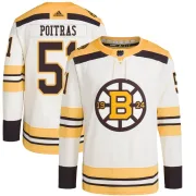 Adidas Matthew Poitras Boston Bruins Youth Authentic 100th Anniversary Primegreen Jersey - Cream