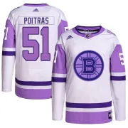 Adidas Matthew Poitras Boston Bruins Youth Authentic Hockey Fights Cancer Primegreen Jersey - White/Purple