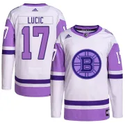 Adidas Milan Lucic Boston Bruins Men's Authentic Hockey Fights Cancer Primegreen Jersey - White/Purple