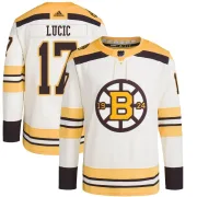 Adidas Milan Lucic Boston Bruins Youth Authentic 100th Anniversary Primegreen Jersey - Cream