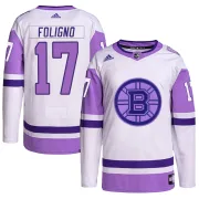 Adidas Nick Foligno Boston Bruins Men's Authentic Hockey Fights Cancer Primegreen Jersey - White/Purple
