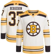 Adidas Patrice Bergeron Boston Bruins Men's Authentic 100th Anniversary Primegreen Jersey - Cream