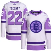 Adidas Rick Tocchet Boston Bruins Youth Authentic Hockey Fights Cancer Primegreen Jersey - White/Purple
