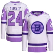 Adidas Terry O'Reilly Boston Bruins Youth Authentic Hockey Fights Cancer Primegreen Jersey - White/Purple