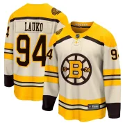 Fanatics Branded Jakub Lauko Boston Bruins Youth Premier Breakaway 100th Anniversary Jersey - Cream